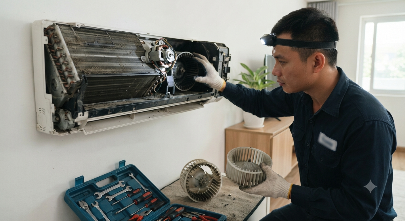 Quạt gió dàn lạnh bị khô dầu hoặc gãy cánh